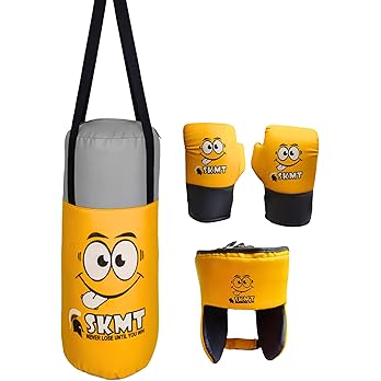 SKMT NEVER LOSE UNTIL YOU WIN SKMT Kids Boxing Kit with Filled Punching Bag, Gloves and Headgear, Age Group 2-7 Years & 7-13 