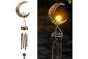 KINGOZOYI Moon Solar Powered LED Windchime, Giardino Esterno Metallo Lampada Mobile a Sospensione per Patio Deck Prati Cortile