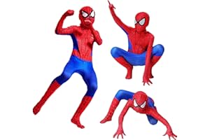 Cucudy Costumi di Spiderman per Bambini, Super Cosplay in Spandex con Tuta Intera 3D per Feste di Halloween