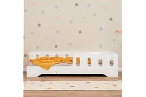 smartwood Cama Montessori 90x190 con Barrera | Blanco | Cama Infantil TILA 1L con Somier para Niños & Niñas | Partir de 3 Años