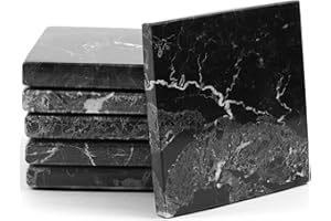 RADICALN Set di 6 sottobicchieri quadrati in marmo nero fatti a mano da 3,5 pollici, per tazze da caffè, carrelli da cucina e caraffe da ufficio