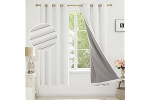 Deconovo 100% Blackout Curtains with Coating, White Curtains Thermal Curtains Eyelet, Faux Linen Curtains for Bedroom, 46 x 72 Inch(Width x Length), White,One Pair
