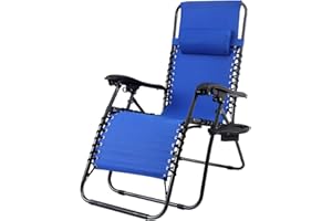 LE STELLE Sedia gravità Zero Sdraio da Giardino Poltrona Relax Pieghevole Salvaspazio Con Portabicchieri Reclinabile Tessuto Mare Spiaggia Piscina Arredo Esterno Vari Colori (Blu)