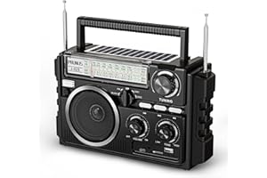 PRUNUS J-02 AM/FM/SW Weltempfänger Radio Klein, Solar Radio mit Akku 1800mAh oder D-Zellen Batterien, Transistorradio mit Zwei Antennen, Kofferradio unterstützt Bluetooth 6.0/TF-Karte/USB Spielen.