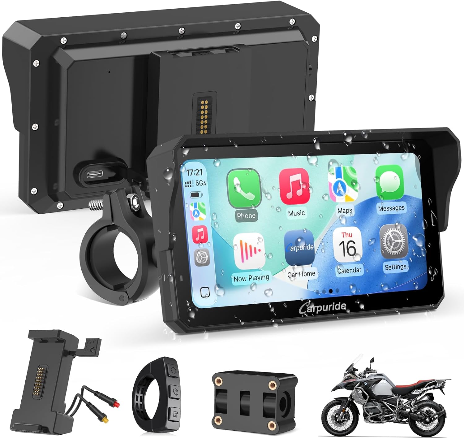 Carpuride W602S Pro Motocicleta Carplay Pantalla con BM05 para Conectar y Usar, Inalámbrico CarPlay y Android Auto, 6,25" Impermeable Táctil Pantalla, OTA, Dual Bluetooth, Intercom, Cable Controlador.
