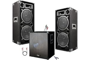 Ibiza sound - Pack Sono avec Caisson de Basses Amplifiées 800w - 2 Enceintes Sono Double Boomer Puissant - Câble RCA, HP et câble PC Offert