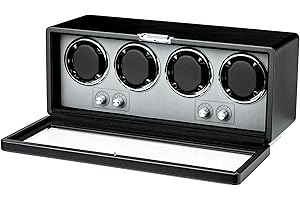 Mcbazel - Caja enrolladora automática Rectangular de Piel sintética para 4 Relojes, Motor ultrasilencioso con 4 diales, Pantalla LED y 4 Modos de rotación, Color Negro