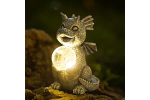 ‎YEOMOO Yeemoo Drachen Figuren Gartendeko für Draußen,Lustig Dragons Deko Garten mit Solar Ball Geschenke für Männer Frauen Freundin Mama Geburtstag Wasserdicht Feengarten für Balkon Grau