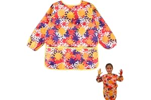 Ownkim Kinder Malkittel, Wasserdichter Schutz für 2-8 Jahre, Basteln, Malen, Kochen, 3 Taschen Pockets for Primary School, Art Painting, Cooking, Laboratory