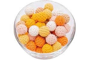 Promise Babe Adulte Coloré Rond Crocheté Perles en bois avec trou pour enfiler, Fait à la main Naturel Boules en bois DIY Bijoux Collier Bracelet Faire soi-même Crocheted Wooden Beads (Type5002-10P)