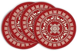 Artoid Mode Set di 4 tovagliette natalizie rosse, rotonde, 37 cm, ideali per le festività invernali, invernali, natalizie, vintage, lavabili