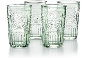 Bormioli Rocco Romantico Set di 4 bicchieri refrigeranti, 16 oz, cristallo colorato, verde pastello, Made in Italy.
