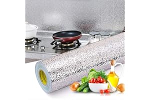 Livelynine Vinilo Aluminio Adhesivo Para Cocina 40CMX10M Vinilo Antisalpicaduras Cocina Protector Pared Vitroceramica Protector Mueble Fregadero Vinilos Resistentes al Calor Vinilo Adhesivo Cocina