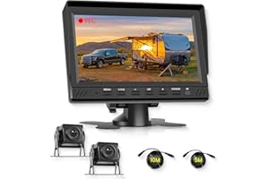 Hodozzy Kit Cámara de Marcha Atrás, 7 Pulgadas HD Monitor Kit 2 Cámaras Visión Trasera Impermeable Vision Nocturna, Grabación en Bucle, Pantalla Dividida Camara para 12V-36V Coche Camion Furgoneta