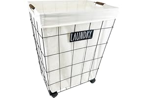 Rae Dunn Heavy Duty Laundry Hamper on Wheels - Lined Basket with Removable Cloth Liner - By Designstyles
