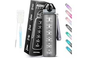 AOHAN Sportowa butelka na wodę 1 l, ze słomką, szczelna, motywująca butelka sportowa ze znacznikami czasu, nadaje się do mycia w zmywarce, nie zawiera BPA, do uprawiania sportu, na siłownię, do szkoły