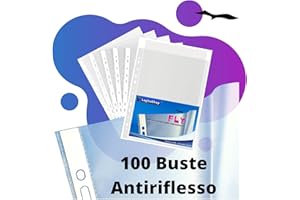 LogicaShop Fly Buste Forate Trasparenti per Raccoglitori ad Anelli A4, Cartelline Plastica (Antiriflesso, 100 Pezzi)