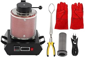 LYRLODY Horno Eléctrico de Fusión de Oro de 3 Kg, Base Ampliada, Fusión de Bricolaje, con Crisol de Grafito Empotrado, Pantalla de Aislamiento Térmico, para Joyería Metal Oro Plata