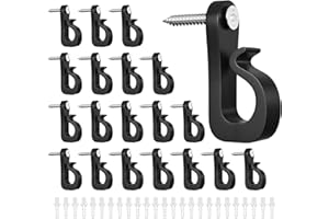 ilauke 20 ganci a vite con viti, 35 x 29 mm, gancio Q in lega di zinco, per illuminazione natalizia, per interni ed esterni, casa, giardino, luci esterne, feste di Capodanno (nero)
