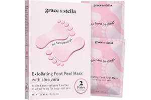 grace & stella Award-Winning Foot Peeling Mask - Foot Peel Masks with Aloe Vera (2 Pairs, Unscented) - Moisturizing Foot Masks That Remove Dead Skin, Exfoliating Foot Mask for Dry Cracked Feet
