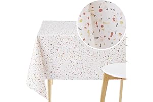 KP HOME Obrus z PCW, zmywalny, obrus ceratowy, wzór lastryko, plastikowy obrus, biały, zmywalny, prostokątny, 250 x 140 zmywalny obrus, nowoczesny nadruk, 8 siedzeń, obrus 98 x 55
