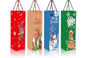 POPOYU Sacchetti regalo per bottiglie di Natale, confezione multipla, 12 sacchetti natalizi per bottiglie di vino con manico, sacchetti per bottiglie di vino rosso, whisky, champagne, confezioni regalo
