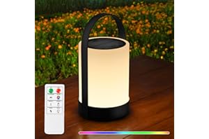 ‎RWWR RWWR Solar Tischlampe kabellos Lampe Outdoor LED Solarlampen 2-in-1 Aufladung LED tischleuchte Akku mit Fernsteuerung 8 Farben Dimmbar IP44 für Terrasse Camping Garten Balkon (B)