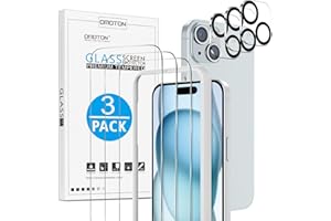 OMOTON für iPhone 15 Panzer Schutz Glas mit Rahmen-Installationshilfe, kompatibel mit iPhone 15 Kamera Schutzfolie, 3+3 Stück, Anti- Kratzer, Bläschenfrei, 9H Härte, HD-Klar