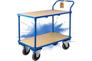 ‎ABROLLWERK Abrollwerk Transportwagen mit 2 Etagen, Stahl Rollwagen (400 kg), 2 Lenkrollen & 2 Bockrollen, Plattformwagen, Handwagen für Büro & Lager, Materialwagen/Etagenwagen für die Werkstatt