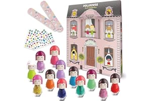 Set di bellezza per bambini, Dollhouse Kimono Doll di Beauty4Britain 12 Smalti ad Asciugatura Rapida, Non-Tossici e Rimovibili 2 Lime per Unghie e Adesivi, all'Aroma di Fragola