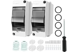 RAFIYU 2 Pezzi Quadro Elettrico Esterno di Superficie, Scatola Stagna IP65, Cassetta Quadro Elettrico di 2 moduli con 4 connessioni, per Giardini Esterni, Fattorie, Stazioni di Ricarica
