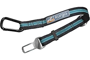 Kurgo Direct to Seat Belt Tether, Universal Car Seatbelt for Dogs, Works with any Pet Harness, Adjustable Length, Black/Blue