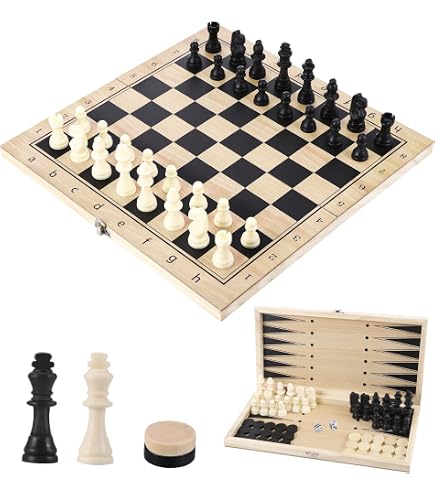 3-in-1 Schachspiel, Schach/Dame/Backgammon Set, Magnetisch Faltbares