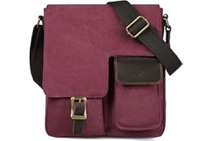 Kasgo Women Messenger Bag Small Canvas Shoulder Bags Vintage Crossbody Bag Womens Satchel Bag with Multi Pockets for Work Travel Business, Wine Red