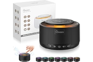 HOMGEN Máquina de Ruido Blanco para Adultos y Bebés Máquina de Sonido con Luz Nocturna y 30 Sonidos Relajantes White Noise Machine Baby Portátil con Función de Memoria y Recargable por USB（Negro）