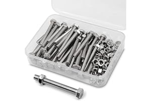 MINHER M5 * 40mm 40 Piezas 304 Juego de Tuercas y Pernos Hexagonales de Acero Inoxidable, Tornillos de Máquina