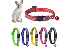 YHmall 6 Pack Reflective Cat Collars with Bells, Quick Safety Release Breakaway Cat Collars, Kitten Collars Adjustable 19-32cm