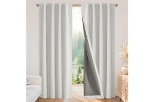 ‎JOYDECO Joydeco Leinenvorhänge, 213.4 cm lang, 2 Paneele, Set, Burg, 100% Verdunkelung, Lange Vorhänge für Schlafzimmer, Wohnzimmer, verdunkelnder Vorhang, Stangentasche (132.1x213.4 cm, grauweiß)