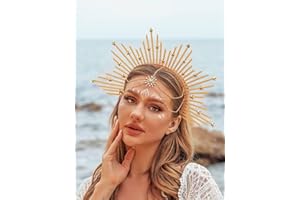 ‎YEAN Yean Halo Krone Stirnbänder Sunburst Spike Krone Kopfschmuck Mary Goldstern-Stirnband Damen Halloween Kostüm 1 Stück (A)