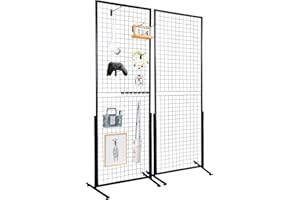 VEVOR Grille d’Exposition sur Pied 2 PCs Panneau Grille en Acier 617x1716 mm Charge 27 kg Présentoir Grille sur Pied Accessoires Complets Installation Facile pour Affichage Présentation Photo Mémo