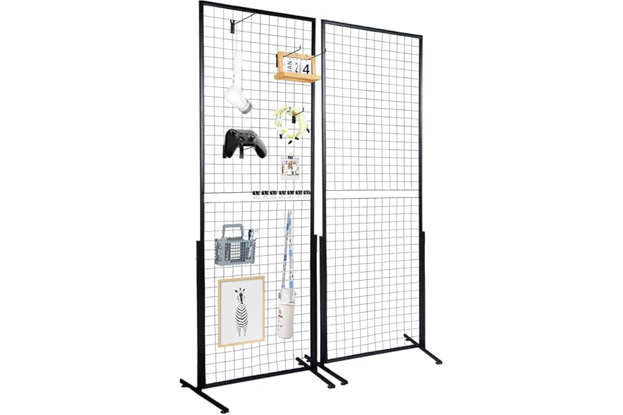 VEVOR 2' x 5.6' Grid Wall Panels Tower, 2 Packs Wire Gridwall Display Racks with T-Base Floorstanding, Double Side Gridwall Panels for Art Craft Shows, Retail Display with Extra Clips and Hooks