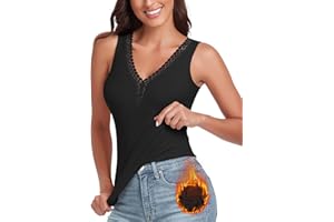WOWENY Camiseta térmica para Mujer Manga Larga con Encaje Cuello en V Forro Polar Tops Elegantes Camiseta Interior cálida para Invierno