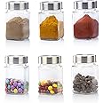 AGARO Elegant Cube Jar 310 ml, Steel Lid, Storage Glass Container, Transparent, Kitchen Organiser, Multipurpose Jar, Pack of 6