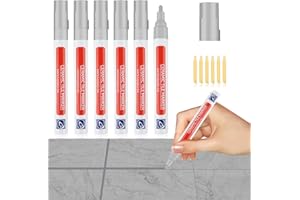 TIRYNS 6 Pièces Stylo Joint Carrelage Stylo de Carrelage à Coulis Marqueur Joints Imperméable Grout Pen avec Pointe de Rechange Pour Restaure Joints Carrelage Murs Carreaux (Gris Clair)