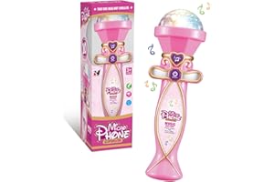 WETCEAOM Micro Enfant avec lumières Musique Jouet Karaoké Enfants Micro Enfant pour Fille 3 4 5 Ans Cadeau de Noël d'anniversaire (Rose)