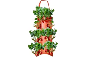 Exuberia Sac De Plantation pour Fraise,Sacs De Culture À Fraises Suspendu Jardin avec 8 Trous,Sac De Plantation pour Fraises,Herbes,Tomates,for Jardin De Maison Rouge 8 Trous