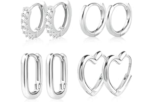 ALEXCRAFT Orecchini Cerchio Argento 925 in Oro 14K, Oro Orecchini Anallergici Donna, 4 Paia Orecchini Cerchio Piccoli con Confezione