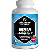 Vitamaze® MSM Integratore Capelli e Ossa + Vitamina C, 360 Capsule di Metilsulfonilmetano per 6 Mesi (MSM Polvere Puro al 99,