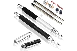 MEKO 3 en 1 Stylet Tactile avec 2X Stylo Bille, 2X Fibre Conseils pour iPad, iPhone, iPod, Galaxy Tab, Galaxy et Tous Les appareils à écran Tactile (Noir/Argent)