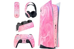 playvital Psychedelic Pink Full Set Skin Decal for ps5 Console Disc Edition,Sticker Vinyl Decal Cover for ps5 Controller & Charging Station & Headset & Media Remote